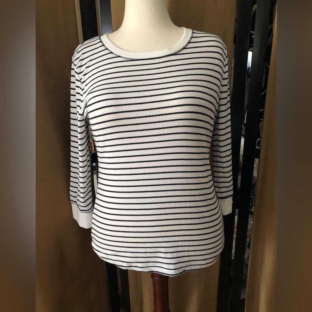 White with Black Strips Long Sleeve Tee Size12-14